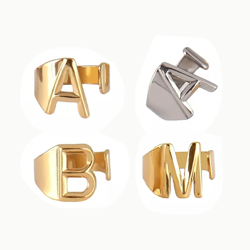 Fashion Stainless Steel Ring Letter Initial Ring Letter Rings For Women Men Open Ring Couple Alphabet Bijoux Femme Jewelry Gift