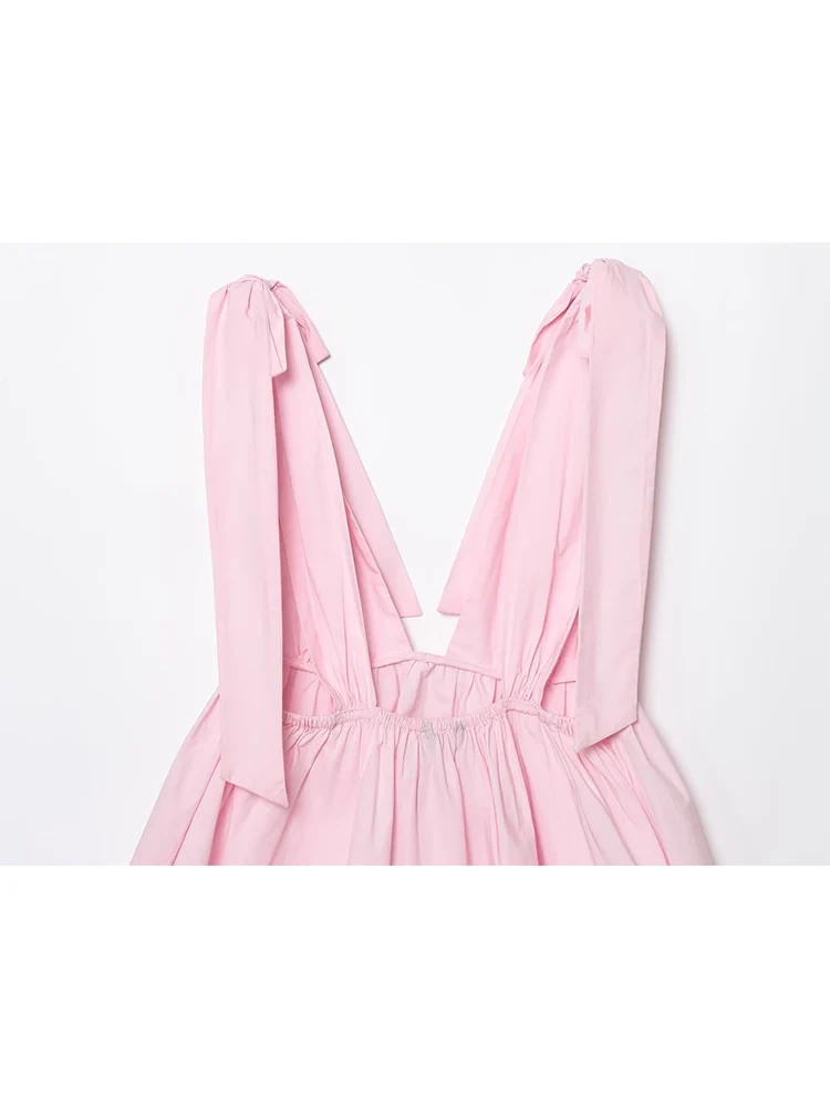 TFMLN المرأة الدانتيل يصل القوس حبال القمم موضة الصلبة مثير العميق الخامس الرقبة أكمام عارية الذراعين بلايز 2025 جديد أنيق ملابس الحفلات