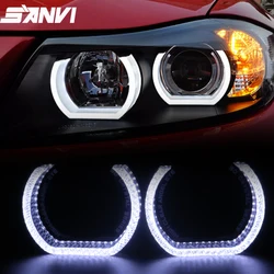 SANVI 2PC 2.5inches Crystal LED Angel Eyes Halo DRL Shroud Amber Signal Light Car Light Accessories For BI LED Lense Upgrade