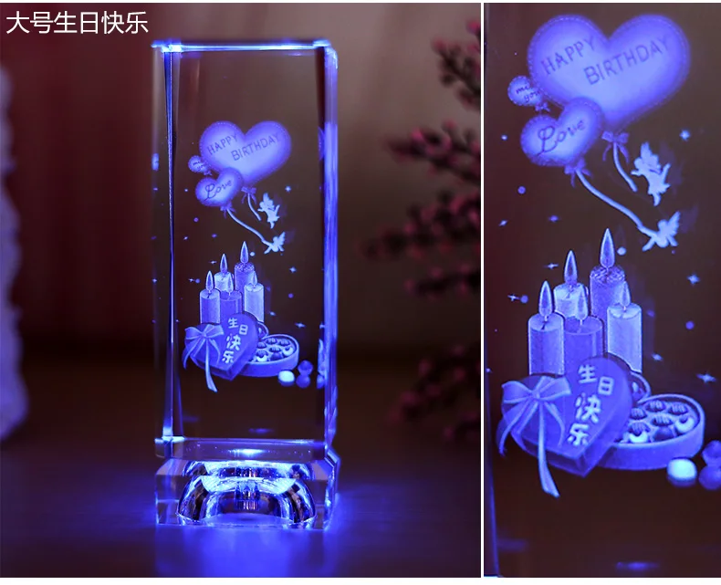 TOP COOL Valentine's Day Lover sweethearts Girl friend Rose Figurine 3D Crystal ART statue- best Birthday festival gift present