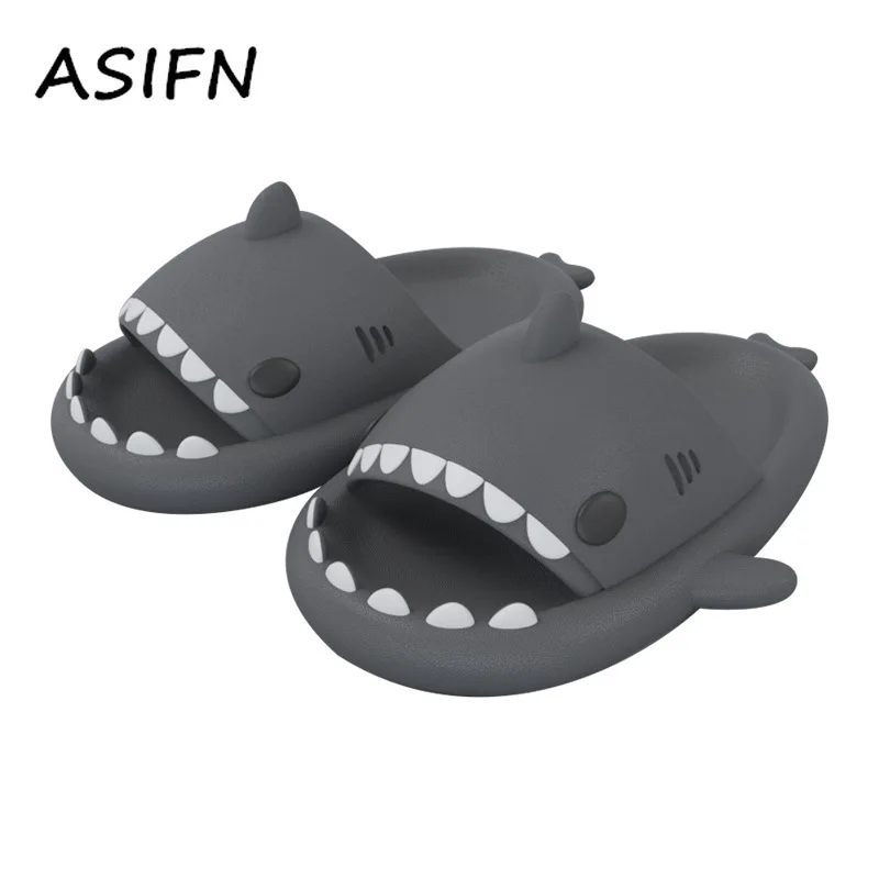 ASIFN Men Slides Shark Slippers Summer House Anti-skid Couples Outdoor Cute Indoor Flip Flops Cartoon EVA 2022 Funny Slippers