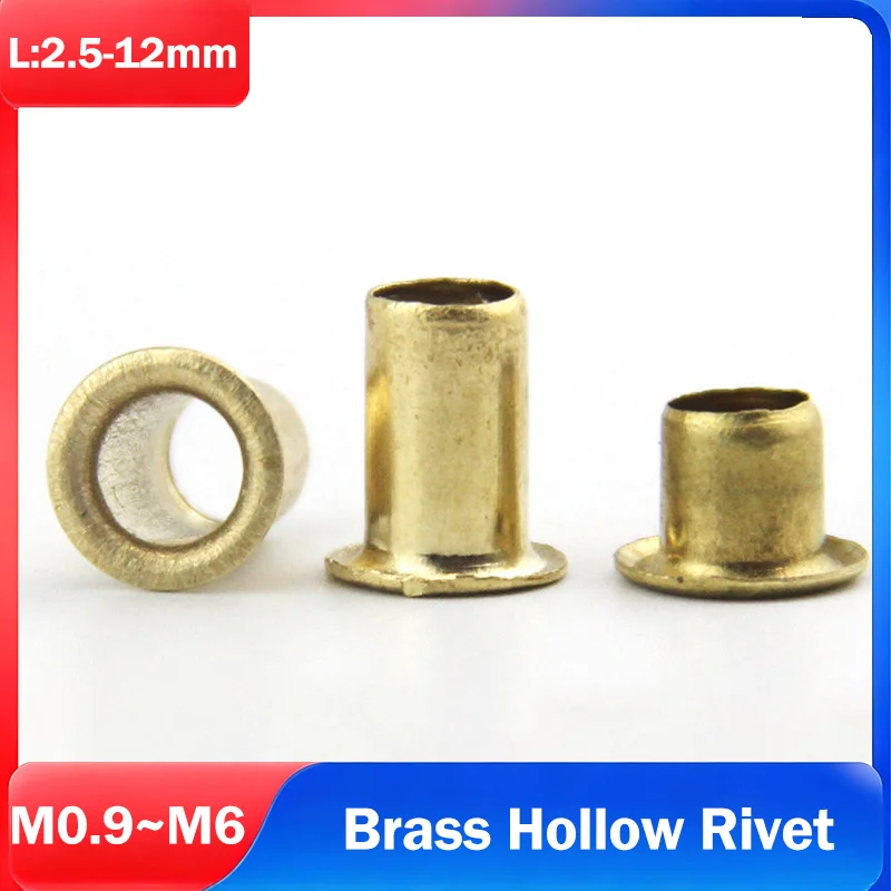 Brass Copper Hollow Rivet Circuit Board PCB Nails Through-Hole Tubular Rivet Nuts M0.9 M1.3 M1.5 M1.7 M2 M2.3 M2.5 M3 M4 M5 M6