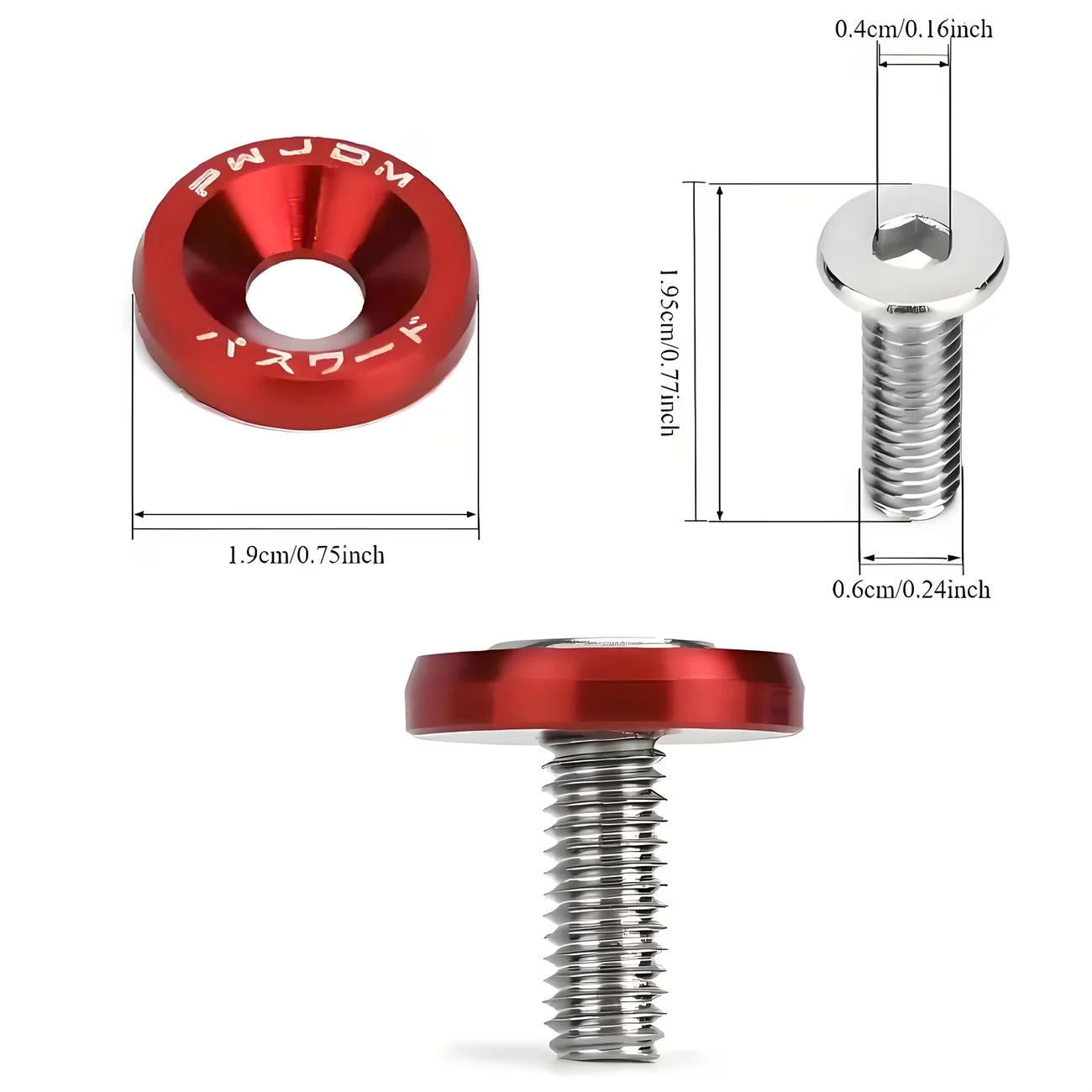 Universal Car Modification Hardware Kit, 10Pcs M6 Aluminum Hex Bolts, Fender Washers & Concave Screws for Engine & Body Parts