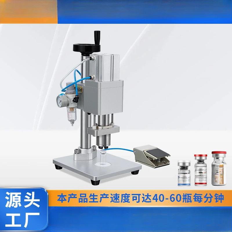 Sigillatrice semiautomatica per bottiglie di vetro con coperchio in alluminio-plastica