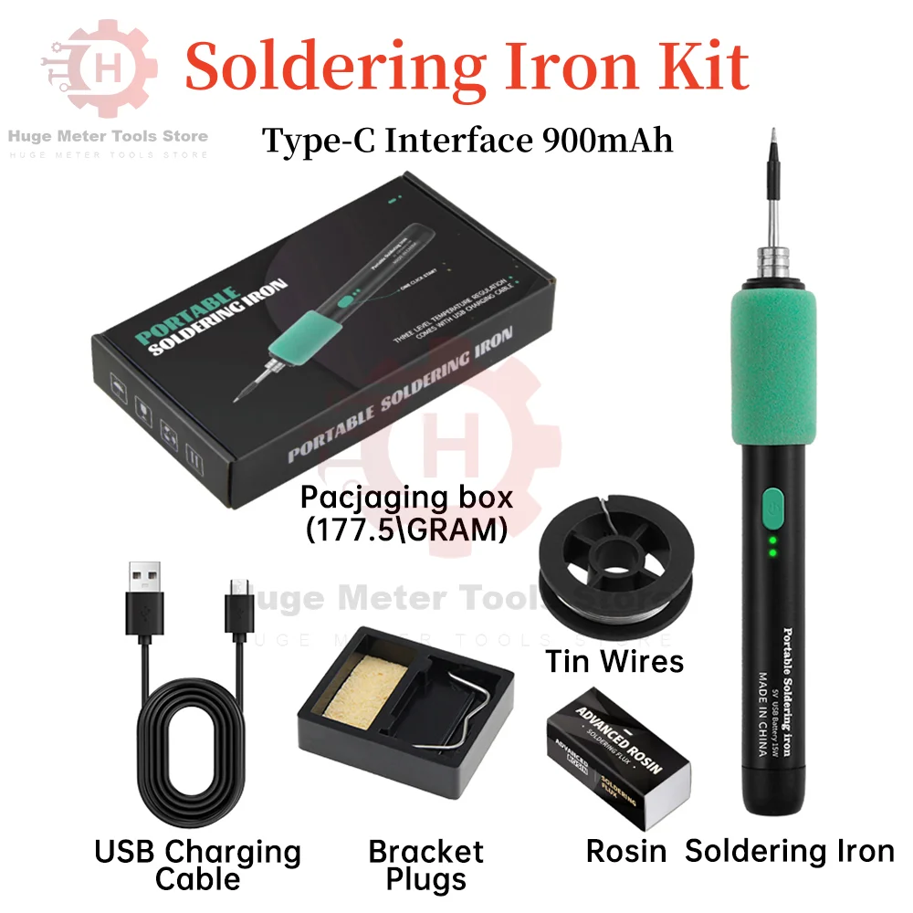 DC5V USB Soldering Iron Tool Pen Set Without Cable  Portable Household Type-C Interface 900mAh Battery Adjustable Temperature