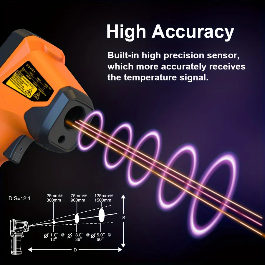 NJTY T600 T600A Infrared Thermometer Laser Temperature Gun Sensor Handheld Non-contact IR-LCD Heat Industrial Pyrometer 600 °C