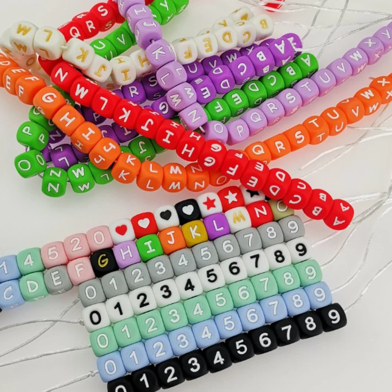 TeWindsor-Perles de dentition en silicone avec lettres de l\'alphabet, perles de sucette pour bébé, 26 lettres anglaises, 12mm, 10 pièces