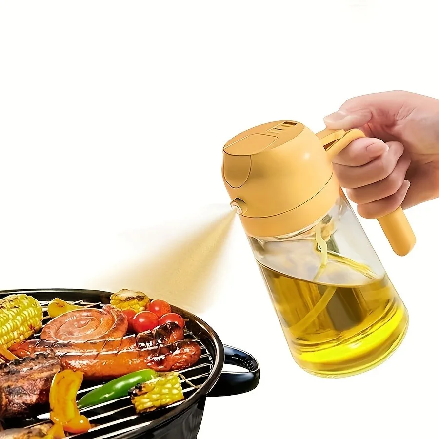 Bidon et injecteur d'huile 2-en-1 de 470 ml, pour huile d'olive, adapté à la cuisson, à la friteuse 