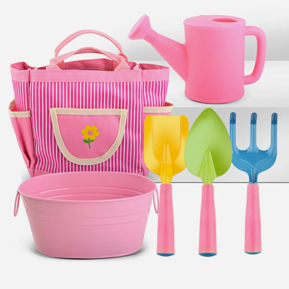 

Garden Tool Set Kids Planting Tools Mini Shovels Rake Watering Can Stainless Steel PP Practical Children Beach S Toys