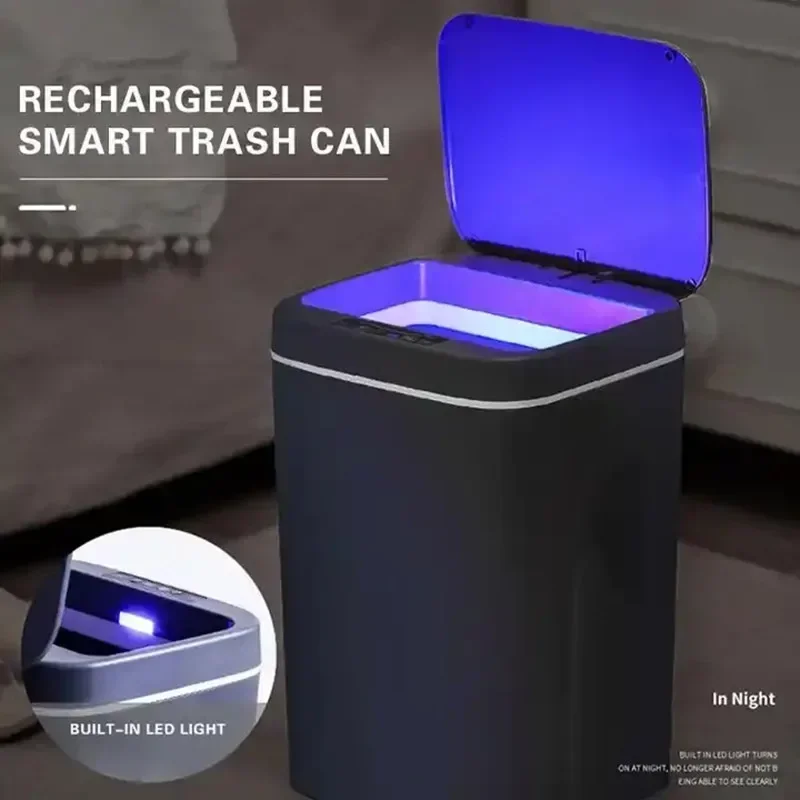 Smart Automatic Sensor Trash Can 14L Electric Touchless Bins Home Kitchen Bathroom Waterproof with Lid Garbage Can Storage Box