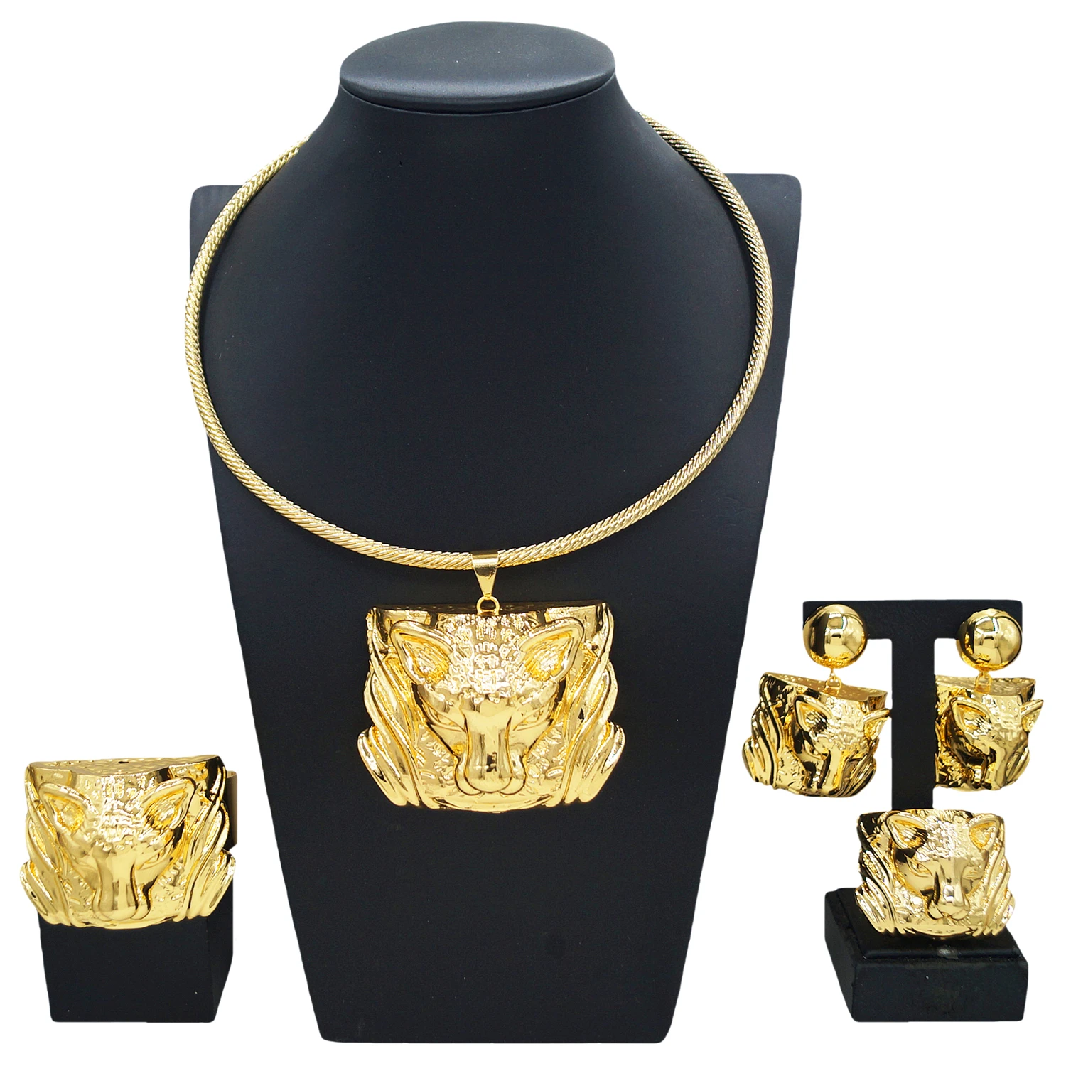 Neuheiten Dubai 24K vergoldet Ring Halskette Ohrringe Romantisches Hochzeitsgeschenk Party