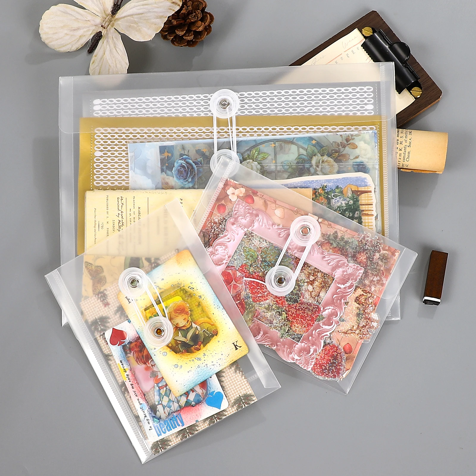 5 Pcs/set Transparent Winding Rope Thickened Waterproof File Storage Bag Creative DIY Journal Student Supplies Stationery