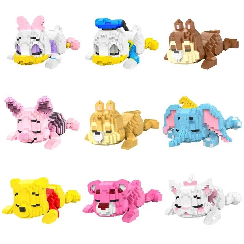 Mini Blocks Magic Cartoon Sleep Baby Rabbit Bear Anime Collection DIY Building Toy Stitch Figures Bricks Present Girl Gift HC