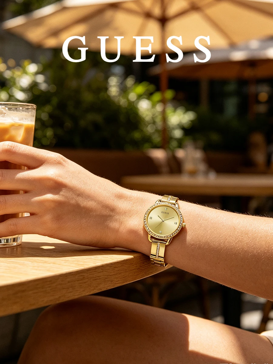 GUESS GW0022L2 Women's Watch Round Analog Dial Gold Stainless Steel Bracelet Quartz Watch for Daily Commute Mother's day gift