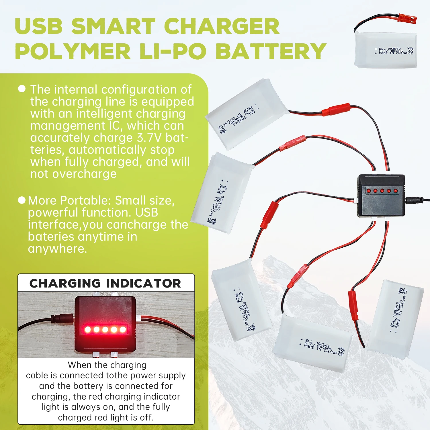 Bateria lipo 5 peças 3.7v 800mah 30c + carregador 5 em 1 para drone syma x56w mjx x400w x300c x800 hs110 hs200 s670 v950hd s1750 v2450 rc