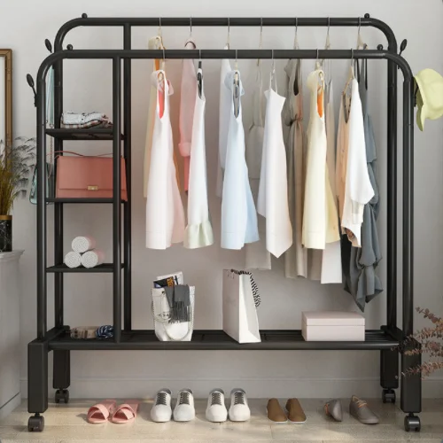 

Modern Simple Coat Rack Stand Garment Rack Freestanding Double Rod with Shelf Clothing Racks for Hanging Clothes