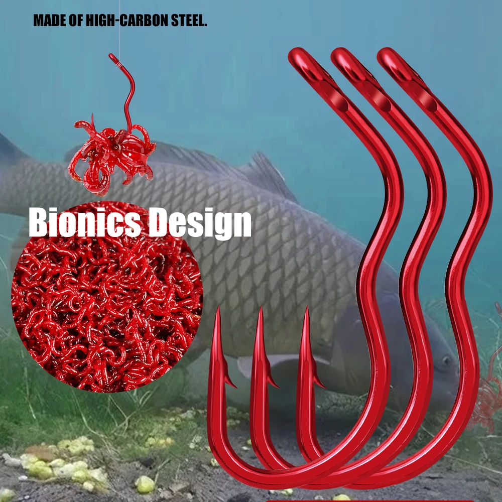 FTK 12/24 قطعة خطافات صيد من الفولاذ عالي الكربون مع حلقة 5-14 #   خطاف صيد شائك حاد أوتوماتيكي لملحقات صيد سمك الشبوط