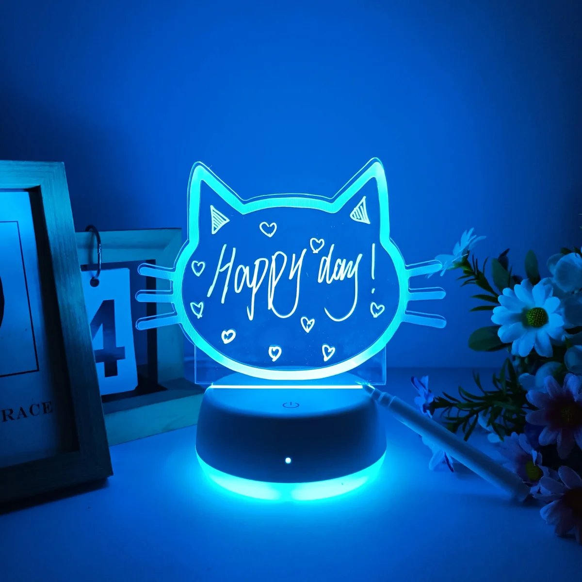 1pc modern creative cat DIY writing board 3D night light, emitting light evenly without harming the eyes, cute cat shaped.