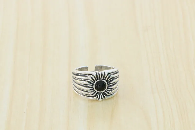 European and American punk sunflower ring for men with adjustable opening for a high-end feel 925 sterling silver ring for men's