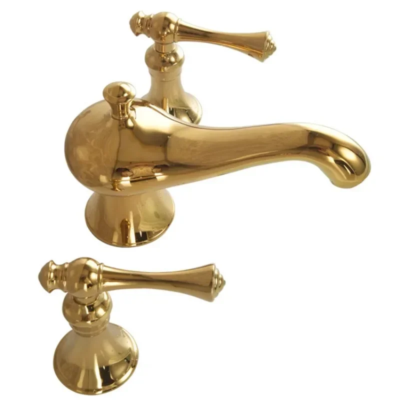 

Antique magic lamp basin faucet all copper gold split three-hole hot and cold faucet bathroom three-piece set FT1006