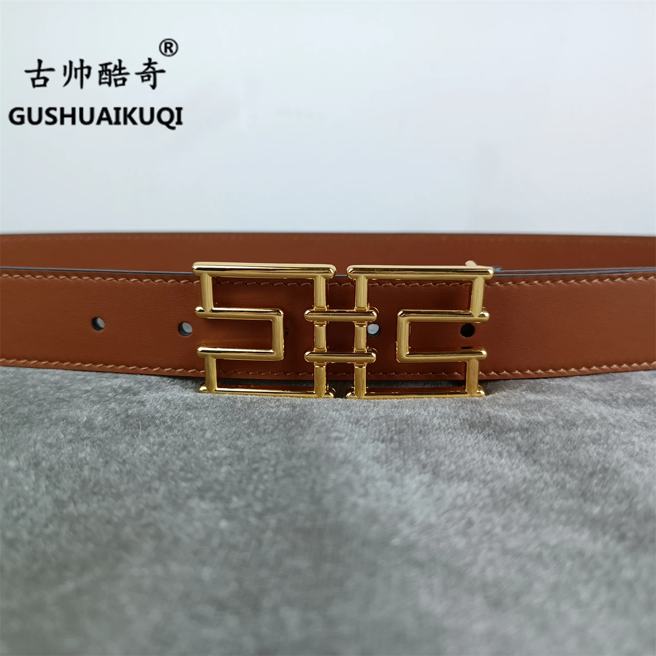 2022 men\'s and women\'s wide buckle3.0cm Gu Shuai new design men\'s and women\'s belt high-quality cowhide leather double-sided fr