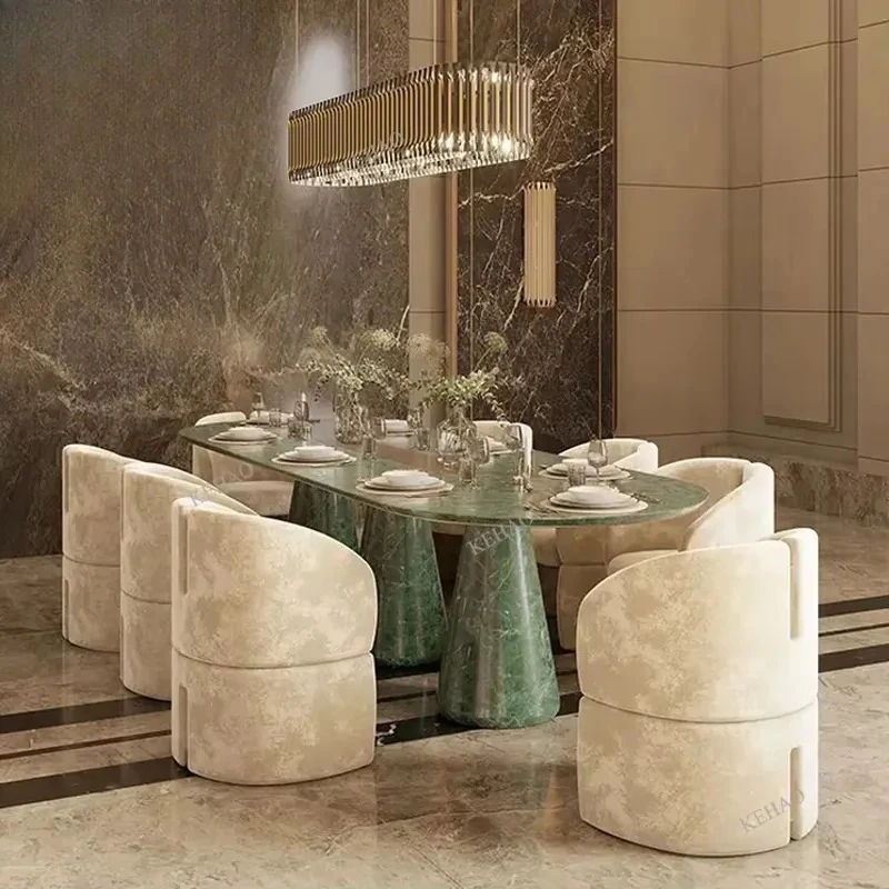 #Oval Dining Table Set With 6 8 Chairs Dining Table Marble Top Kitchen Wedding Banquet Tables for Home Use Furniture