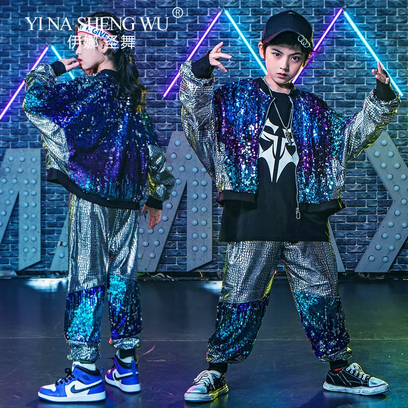أزياء رقص شارع الجاز للأولاد والبنات الهيب هوب معطف مطرز سترة السراويل مجموعة أزياء طبل أداء المدرج عرض الملابس