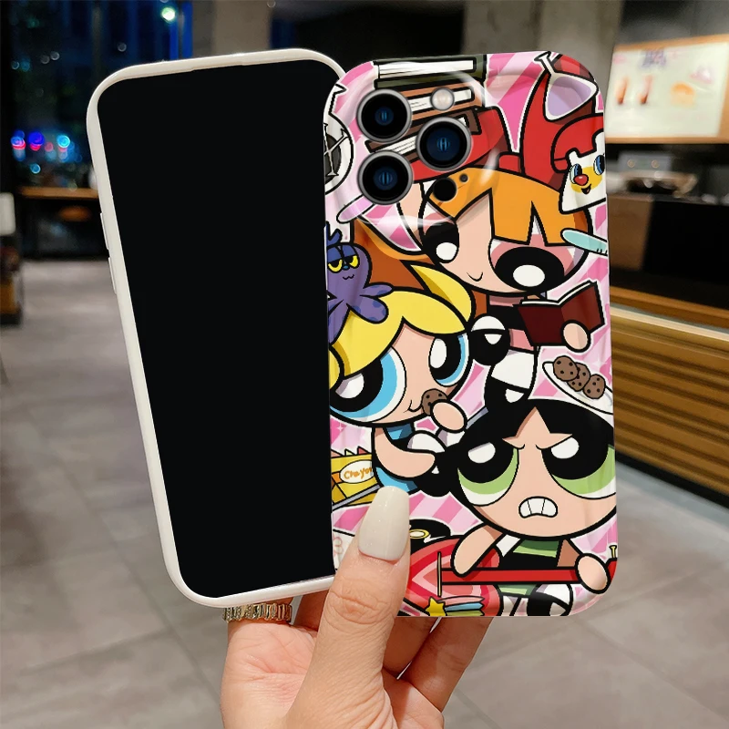 Cartoon The P-Powerpuffs G-Girls per Apple iPhone 15 14 13 12 11 XS XR X Pro Max Plus custodia morbida per telefono con olio ondulato