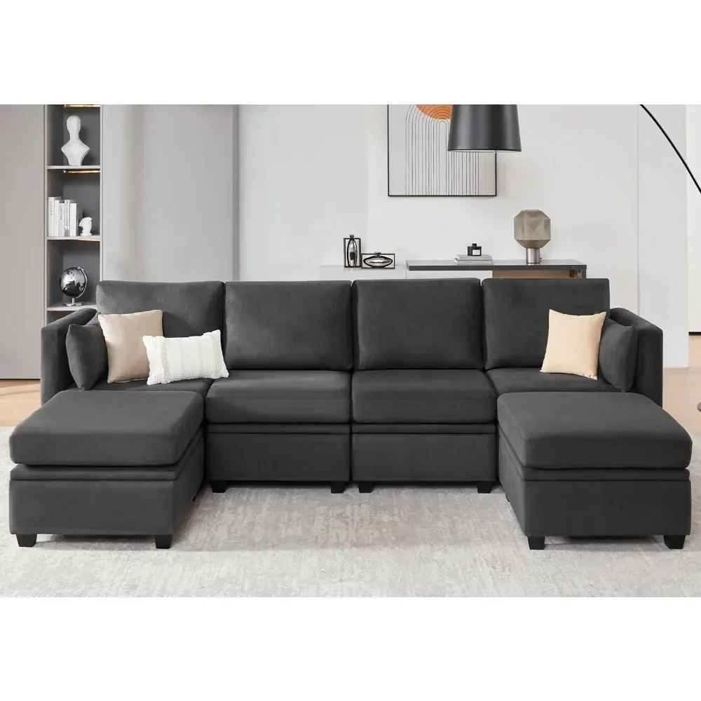 Living Room Sofas, 6 Seat Sectional Sofa with Storage, High Supportive & Soft Sponges, U Shaped Sofas