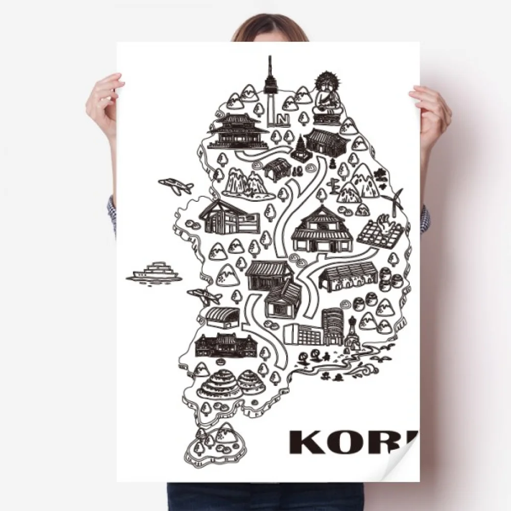 

Korean Map Seoul and Busan Sticker Decoration Poster Playbill Wallpaper Window Decal