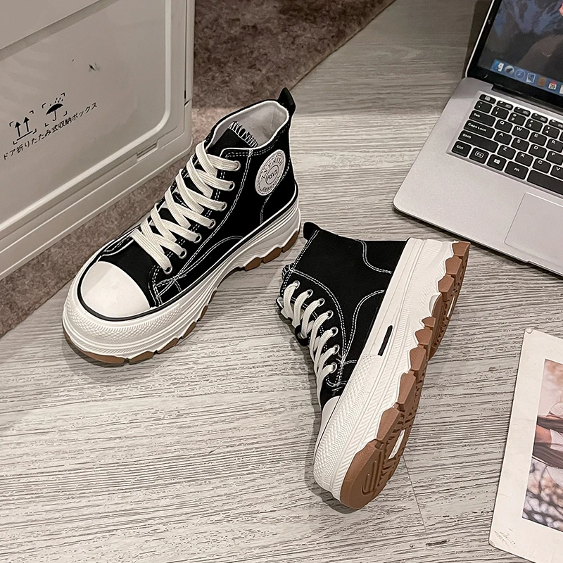 Dames Witte Hoge Canvas Schoenen Voor Vrouwen Sneakers Platform Damesschoenen Ademend Dames Gevulkaniseerde Schoenen Dames