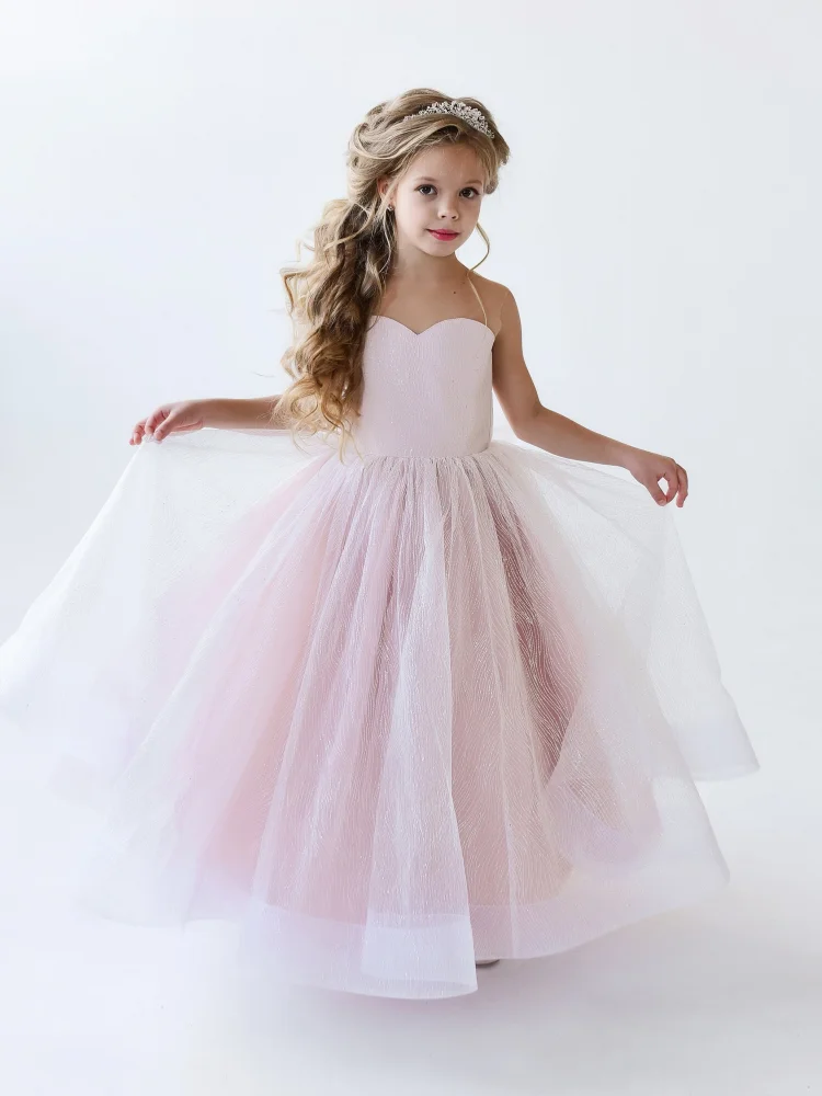 Pink Flower Girl Dresses Tulle Solid With Bow Sleeveless For Wedding Birthday Party Banquet First Communion Gowns