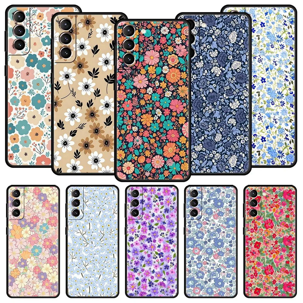 Flower Art Phone Case For Samsung Galaxy S26 Ultra S25 Plus S24 FE S23 S22 5G S21 S20 Cover Black Soft