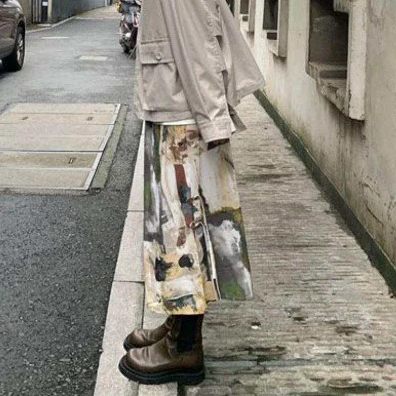 

Midi Skirts Women Literary Elegant Slit Streetwear Korean Style Female Casual Spring Empire All-match Fashion A-line Personality