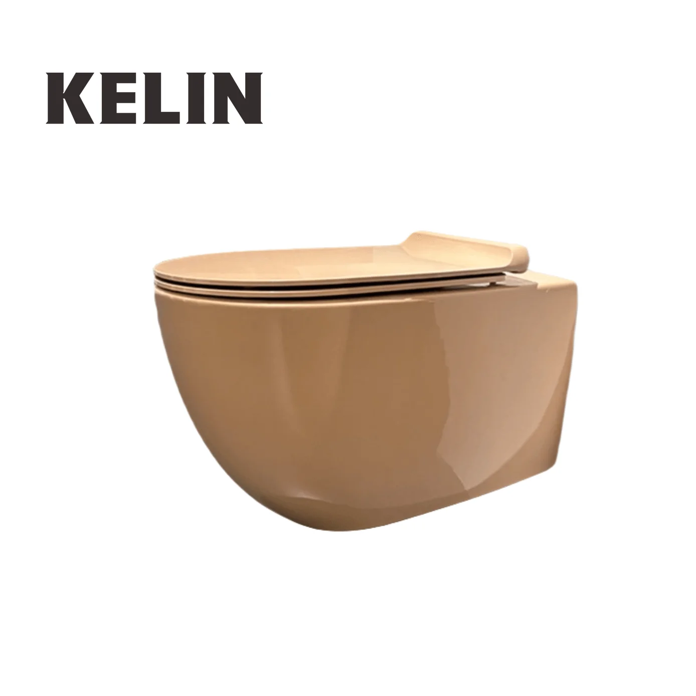 KELIN New Modern Style Washdown Concealed Tank Apricot Ceramic Wall Hung Egg Shaped Tornado Flush Toilet For Home Bathroom