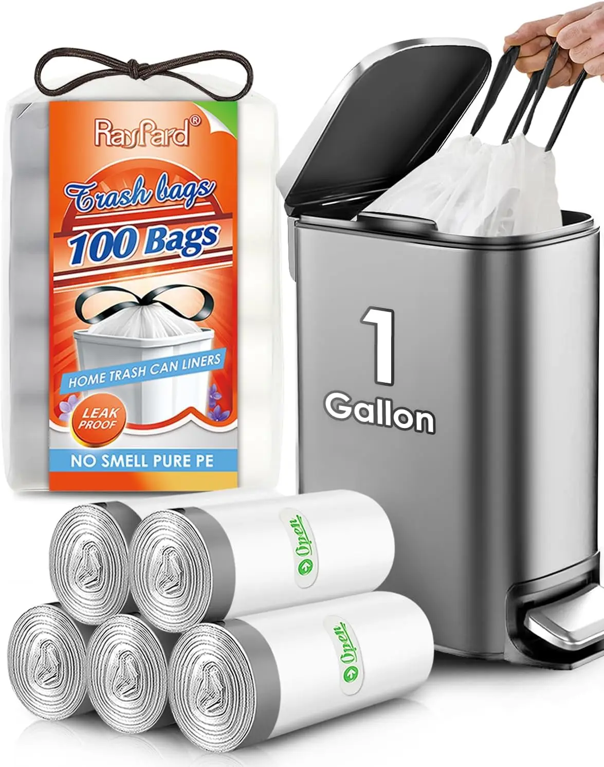 

1 Gallon 100 Counts Mini Drawstring Trash Bags, Fits Small Trash Cans for Home Office Bathroom Car, White