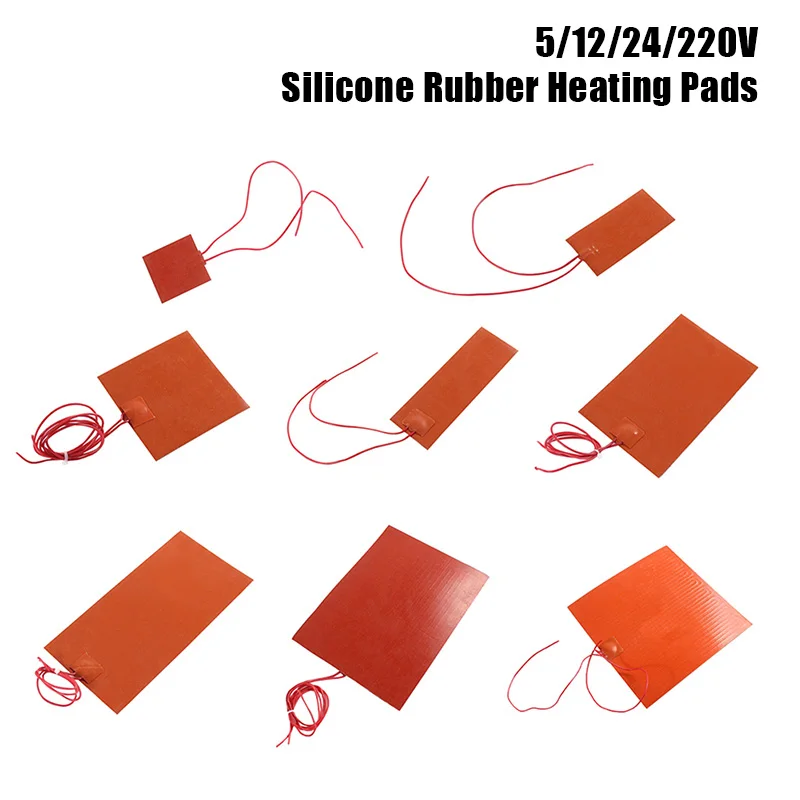 Electric Silicone Heating Pad Flat Heater 5V/12V 0.4W/cm² Rubber Heated Plate Mat For 3D Printer Heated Bed Waterproof