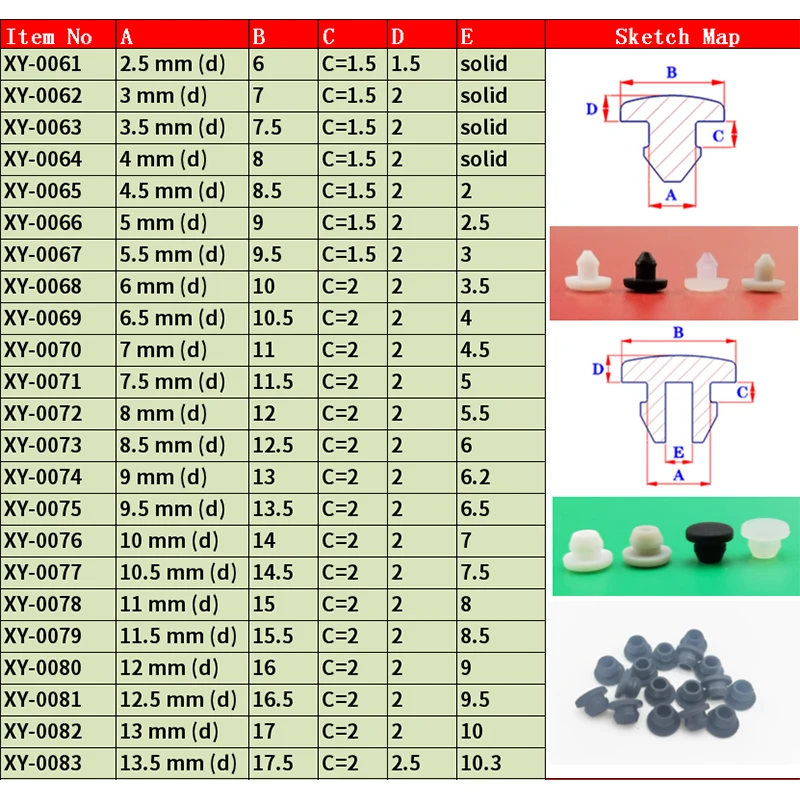 10pcs Black White Solid Silicone Rubber Caps T Type Plug Cover Snap-on Gasket Blanking End Seal Stopper 2.5mm-60mm