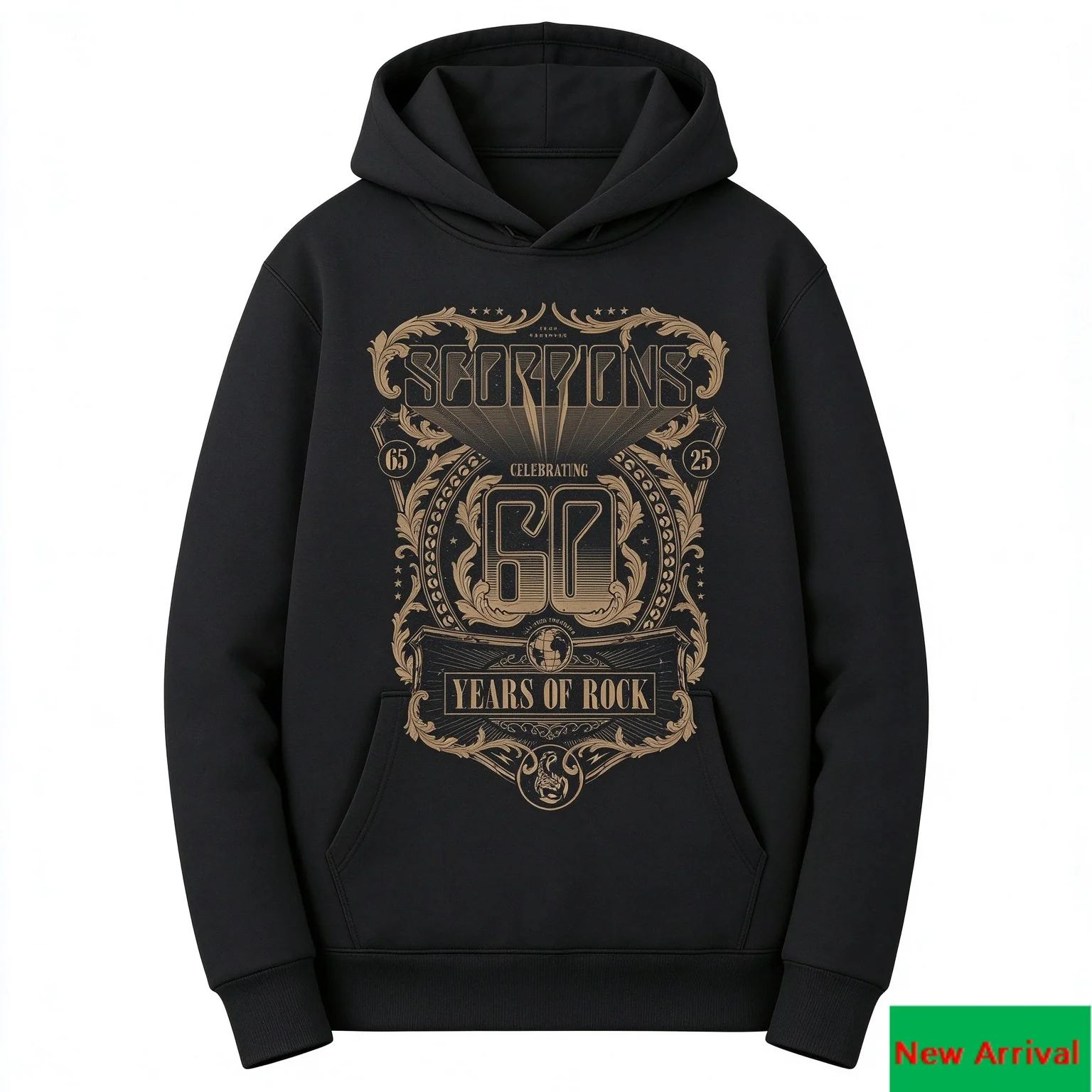 Scorpions 60 Years of Rock Retro Ornate Frame Print Hoodie Classic Rock Band Merch Unisex Sweatshirt