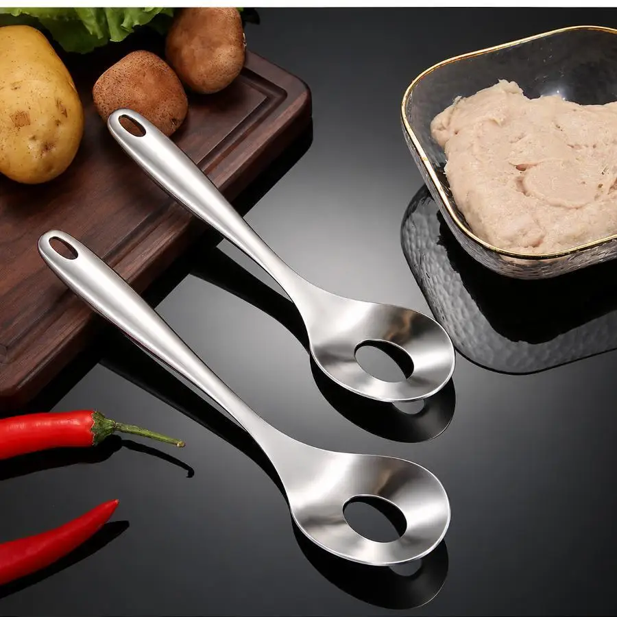 Stainless Steel Meatball Scoop Maker 304 Meat Baller Spoon Oval Hole Non Stick Fish Ball Mold Kitchen DIY Cooking Gadget Tool