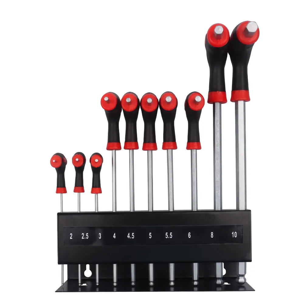 10-Piece T-Handle Metric Allen Wrench Set, Chromium-Vanadium Steel Long Arm Ball End Hex Keys, Sizes 2mm to 10mm