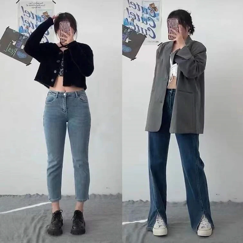 

Spring 2026 High Waist Wide Leg Jeans for Pear Shaped Women plus Size Trendy Slit Denim Pants Straight Fit Casual High Waist
