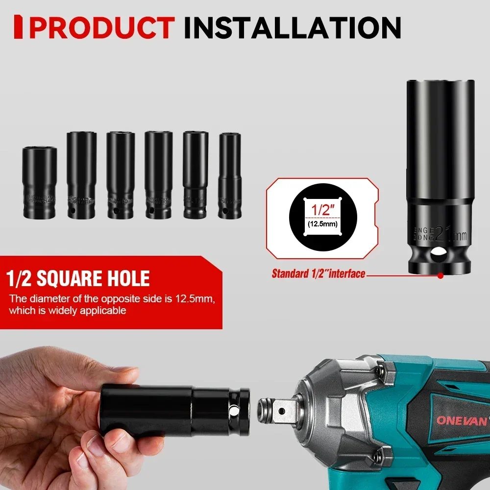 ONEVAN 1200 N.m Brushless Electric Impact Wrench 1/2\'\' Cordless 3 Funtion Electric Screwdriver Drill Tool For Makita 18V Battery