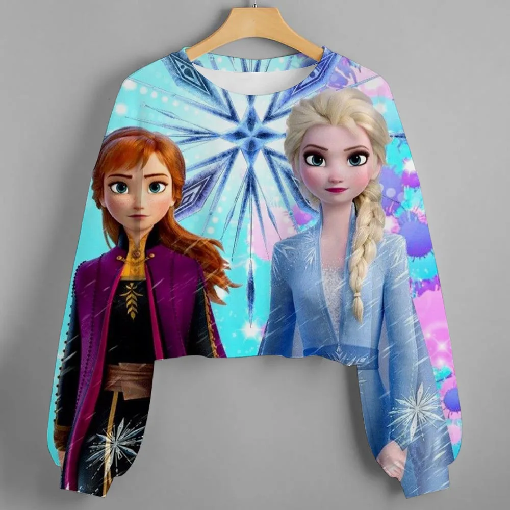 

Disney Princess Fashion Children's Elsa Princess Hoodie Short Sports Shirt Children's Soft Dress Cartoon Cut Hoodie