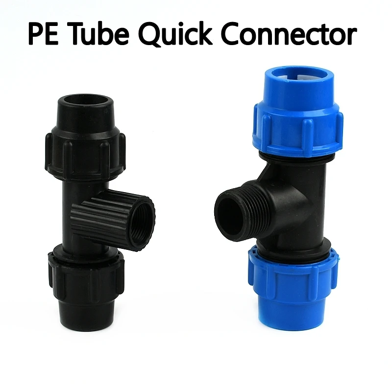 

1PC Female Male Thread 1/2" 3/4" 1" PE Tube Quick Connector Tee Splitter Reducing Tee Pipe T-Shaped Joints Irrigation Fittings