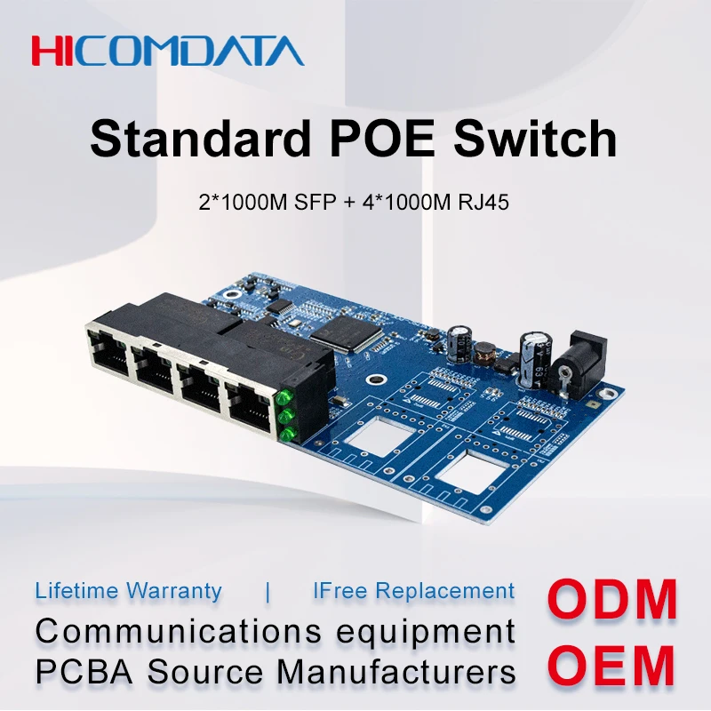 Gigabit POE Ethernet Switch Fiber Converter, Media Transceiver, PCBA Board, 2G4E POE Gigabit Switch, SC 20km