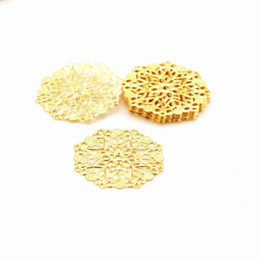 Nowe mody złoty kolor metalowe rzemiosło złącza metalowe filigranowe kwiaty plaster Charms tworzenia biżuterii DIY akcesoria — zdjęcie 3