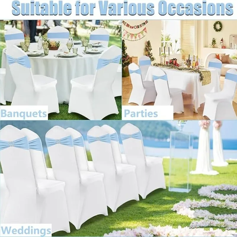 10/50/100PCS Universal Elastic Chair Sashes with Heart Buckle Bow No-Tie Ribbon Ties for Wedding Party Banquet Hotel Home Event