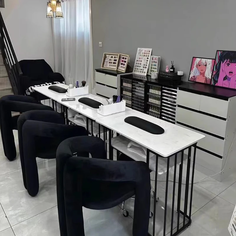 Dressing Simple Manicure Table Reception Marble Tabletop Japanese Retro Nail Tables Metal Salon Furniture Mesa Manicura LLMT