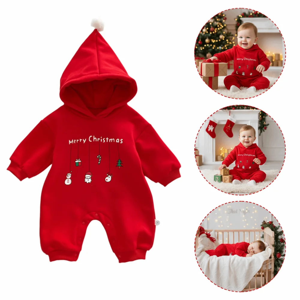 

Boys Girls Letters Print Christmas Romper Hooded Hooded Jumpsuit Newborn Clothes Christmas